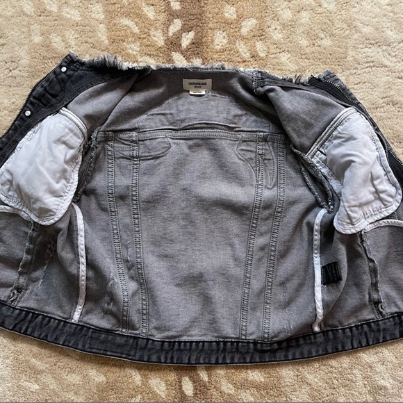 Zadig & Voltaire Kioky Gris Love Now Embroidered Collarless Denim Jacket Black S - Picture 4 of 14